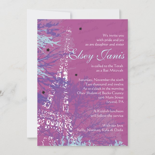 PARIS FRANCE Bar Bat Mitzvah Invitación (Anverso)