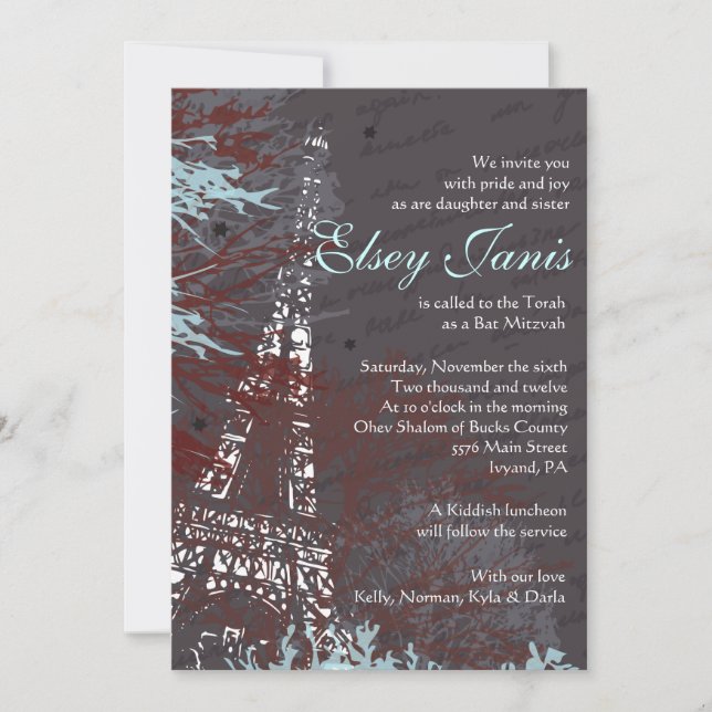 PARIS FRANCE Bar Bat Mitzvah Invitación (Anverso)