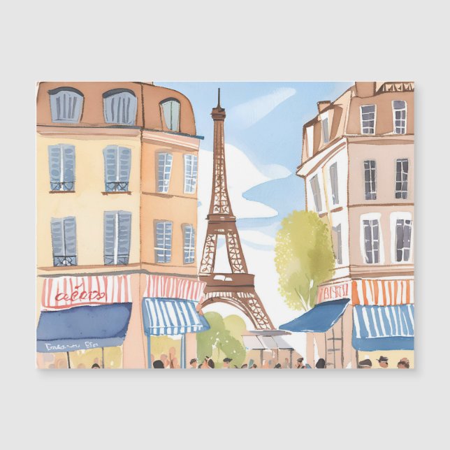 Paris France Eiffel Tower | Watercolor Magnet Card (Anverso)