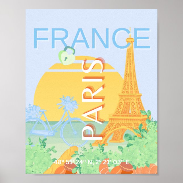 París, Francia, arte de viajes, Preppy, Pastel, Az (Frente)