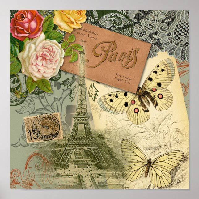 París Francia Collage de arte antiguo Eiffel Franc (Frente)