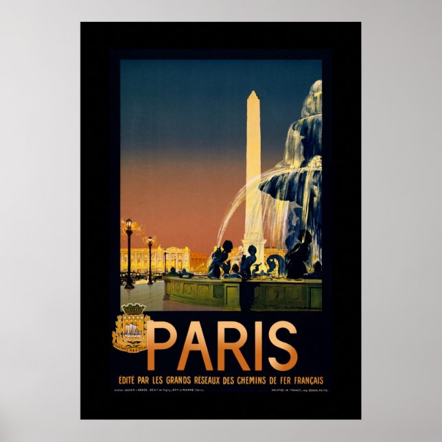 París, Francia Poster de arte de viajes vintage (Frente)