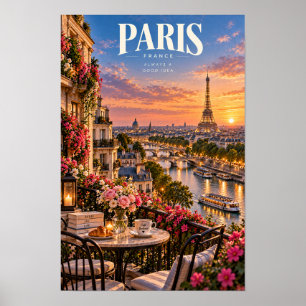 París Francia Torre Eiffel Puesta de Sol Póster de