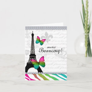 París Gracias Tarjeta Eiffel Tower Butterfles Zebr