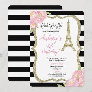 París Invitación al cumpleaños francés chica oro r
