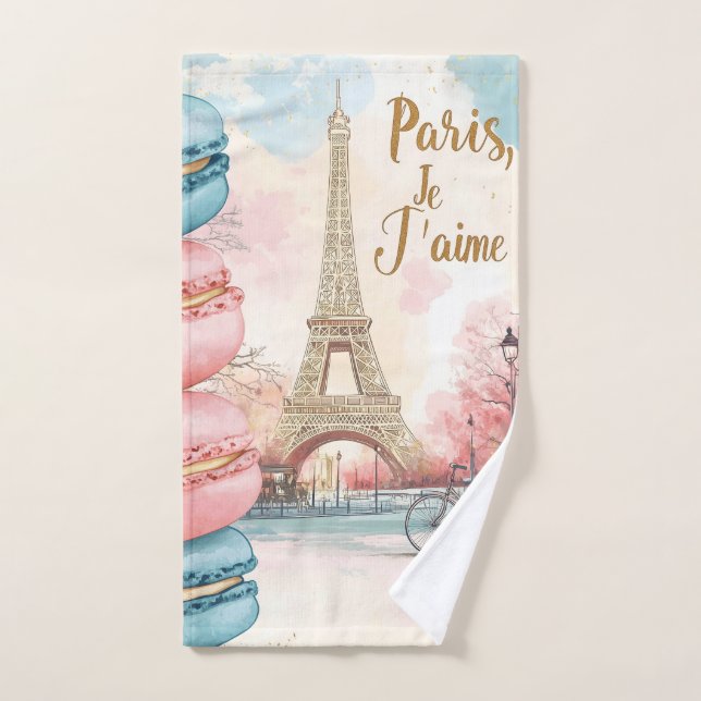 París, Je T'aime - Torre Eiffel con Macarones (Toalla de mano)