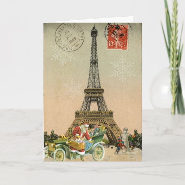 París Santa y tarjeta de Navidad del muñeco de (Anverso)