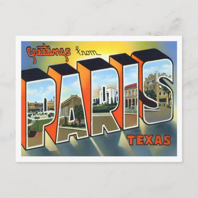 París, Texas, postal de las grandes letras antigua (Anverso)