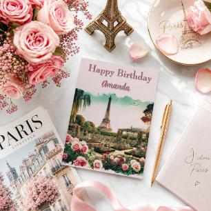 París Torre Eiffel y Rosas Rosadas Cumpleaños