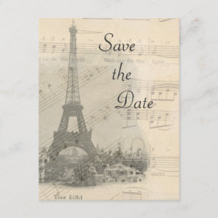 Paris Vintage Music Wedding Guardar la tarjeta de 