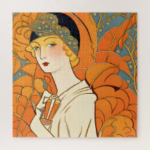Parisina de los años 1920 con rompecabezas de flor