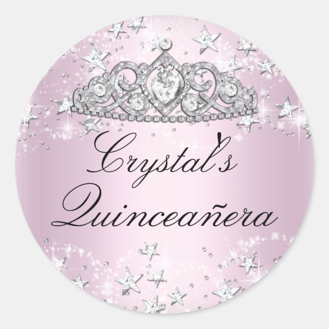Parkle rosa tiara Stars Quinceanera Pegatina (Anverso)