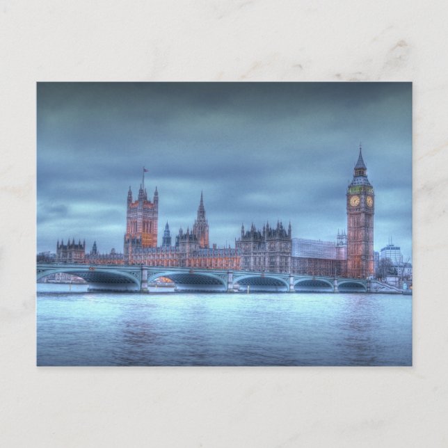 Parlamento británico en la postal de Londres (Anverso)