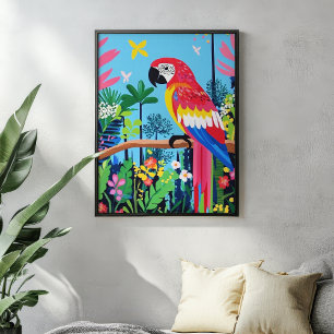 Paro de loro de jungla tropical colorido arte de p