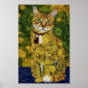 parodia de gato lindo dorado de Gustav Klimt, arte