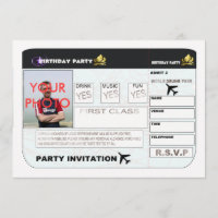 Parodia P del billete de avión de la invitación de