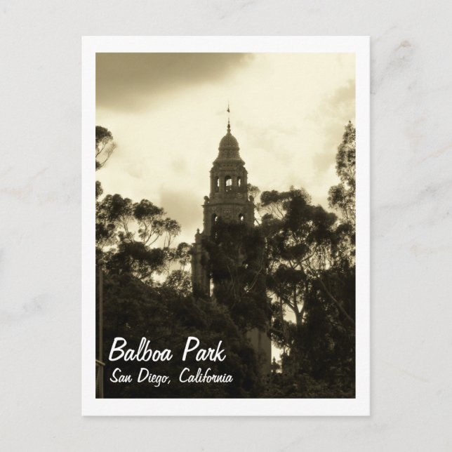 Parque Balboa, San Diego CA, postal (Anverso)