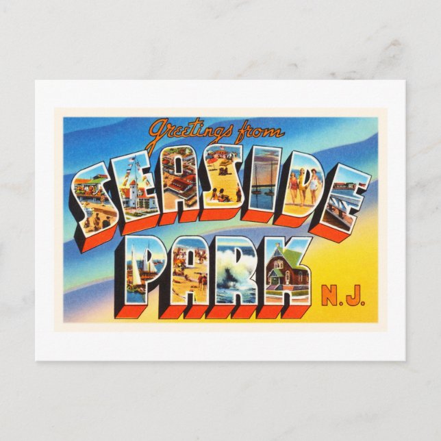 Parque costero New Jersey NJ Viejo Postal Vintage- (Anverso)