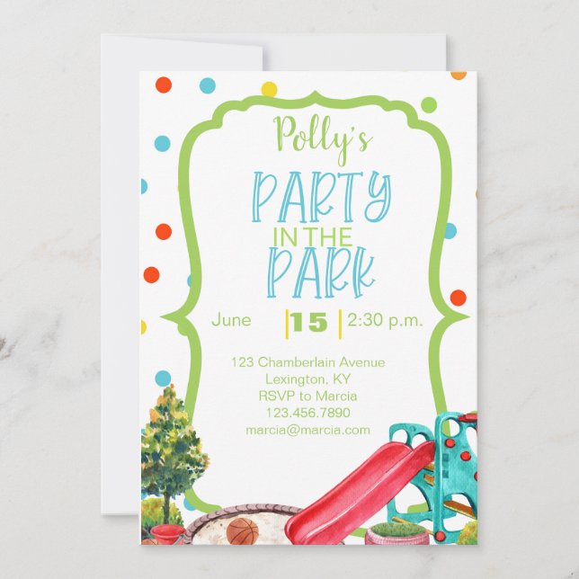 Parque de invitaciones para fiestas de cumpleaños  (Anverso)