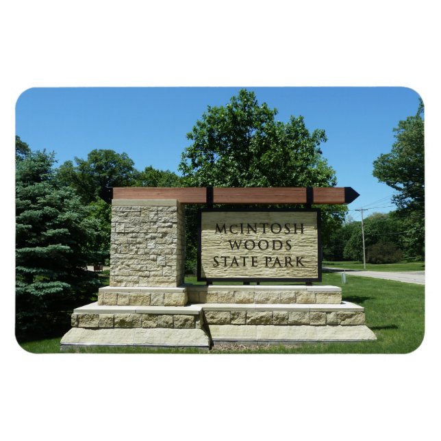Parque estatal McIntosh Woods Imán del Rótulo Iowa (Horizontal)