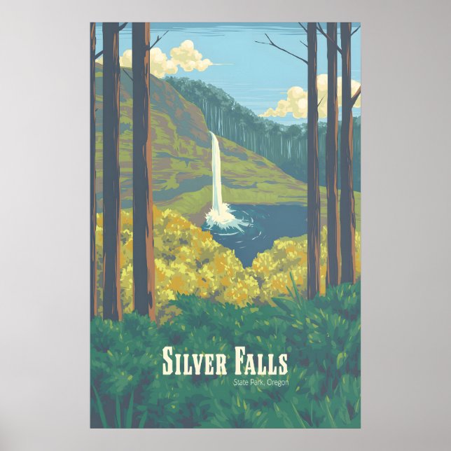 Parque Estatal Silver Falls Oregon Póster de viaje (Frente)