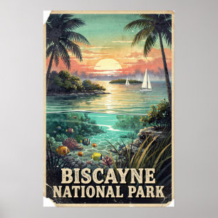 Parque Nacional Biscayne Arte Acuarela Retro