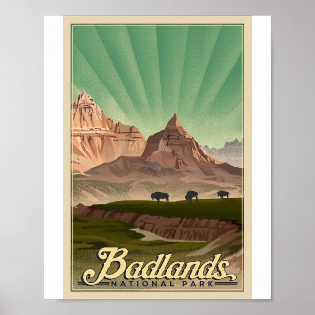 Parque nacional de Badlands Poster de arte Litho (Frente)
