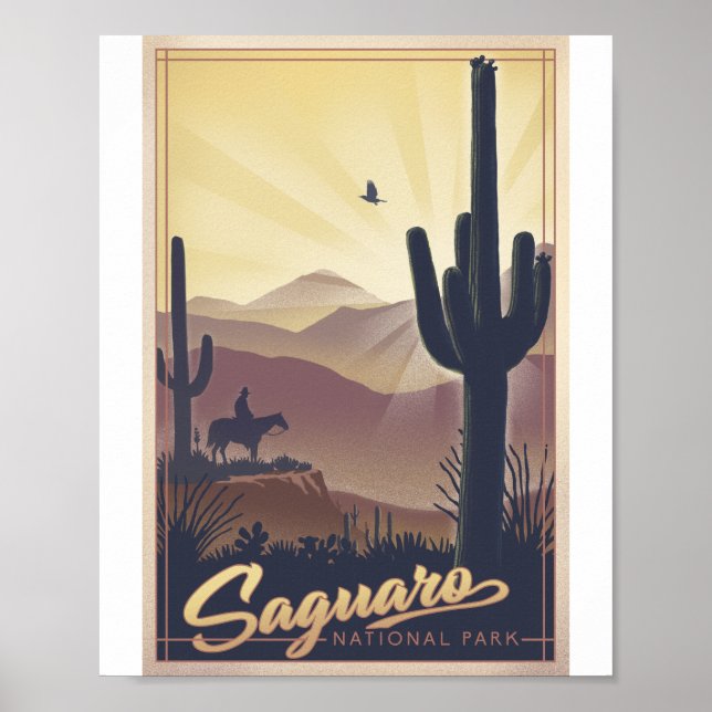 Parque nacional de Saguaro Poster de Arte Litho (Frente)