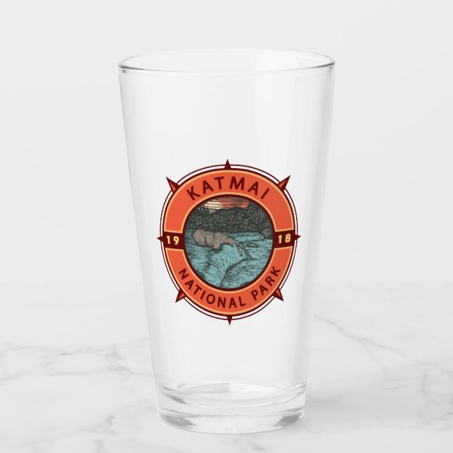 Parque nacional Katmai Brújula Retro de oso Grizzl (Anverso)