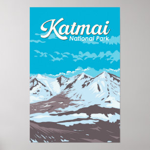 Parque nacional Katmai Ilustracion Retro de arte d