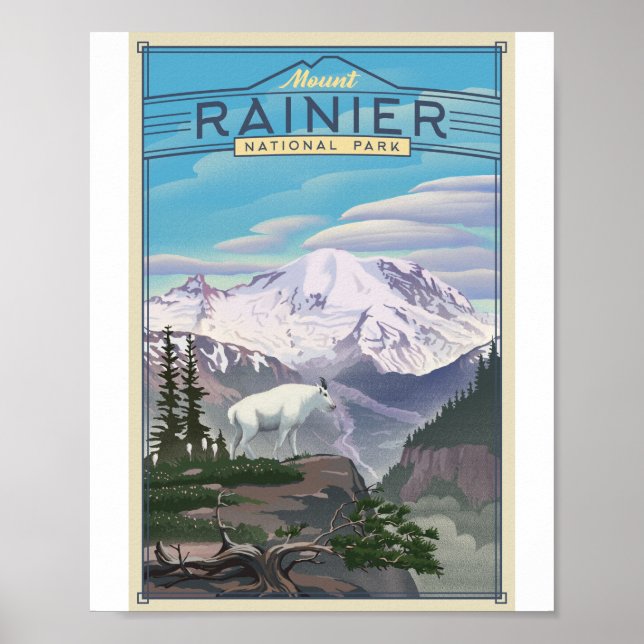 Parque nacional Monte Rainier Poster de Arte Litho (Frente)