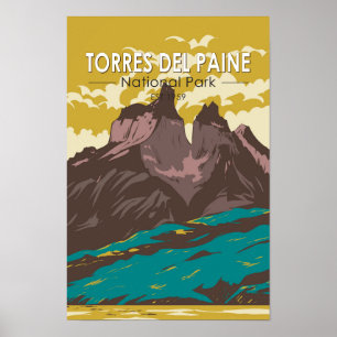 Parque Nacional Torres del Paine Chile Arte Vintag