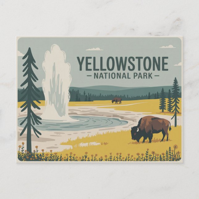 Parque nacional Yellowstone Postal Vintage (Anverso)