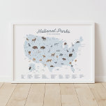 Parques Nacionales Azules Mapa Decoración de guard<br><div class="desc">¡Inspirarse para aventurarse y explorar los Estados Unidos con este detallado mapa de parques nacionales!</div>