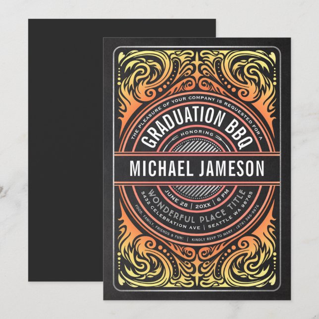 Parrilla y fuego de las invitaciones del fiesta (Anverso / Reverso)