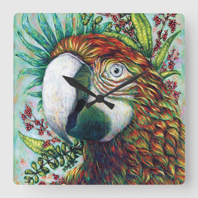 Parrot Tropical Cute colorido reloj de pared hawai (Anverso)