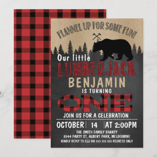 Parte Chalkboard Lumberjack Primera Invitación de 