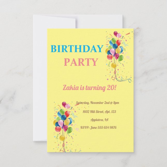 parte de cumpleaños Invitación (Anverso)