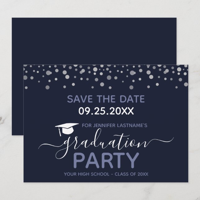 Parte de graduación Guardar la invitación de fecha (Anverso / Reverso)