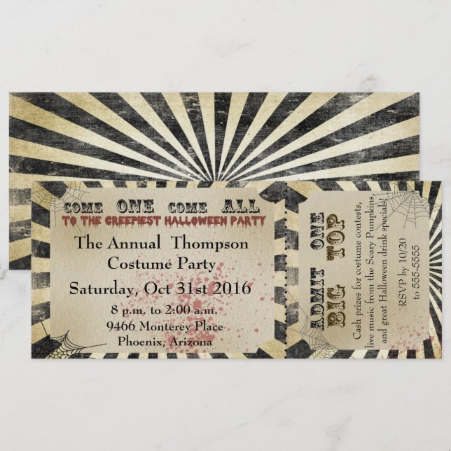 Partida de Halloween Invitación Circus Ticket (Anverso / Reverso)