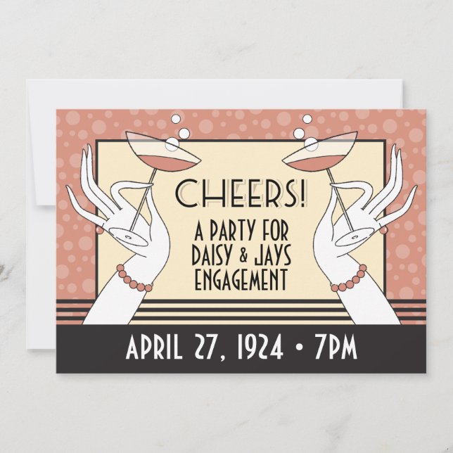 Partido de compromiso Art Deco Invitaciones a la d (Anverso)
