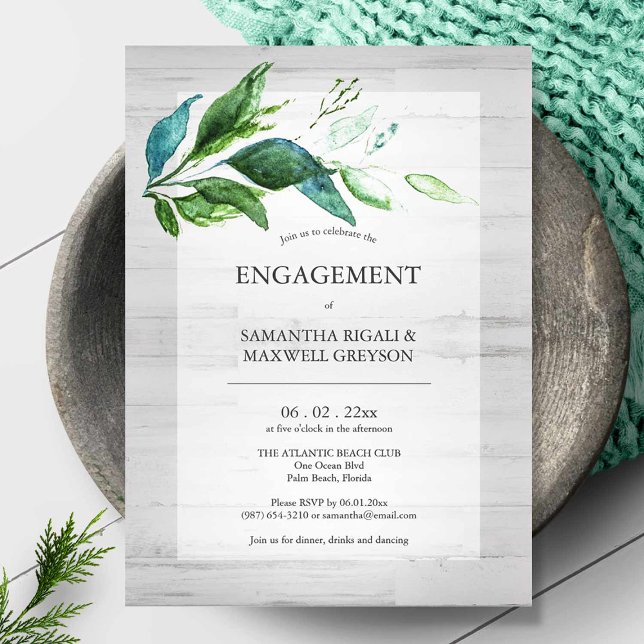 Partido de compromiso de acuarela botánica rusa (Rustic leaves watercolor engagement party invitations)