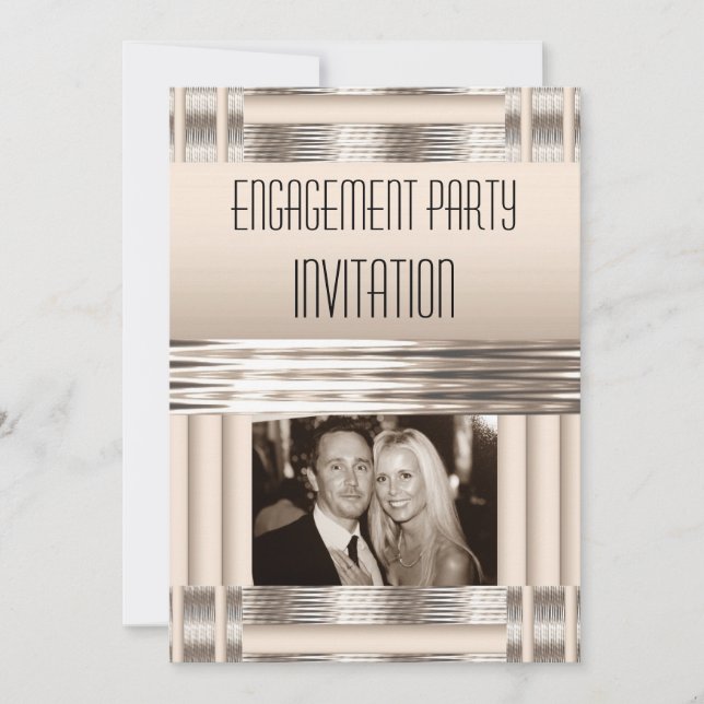 Partido de compromiso de invitación Cream Art Deco (Anverso)