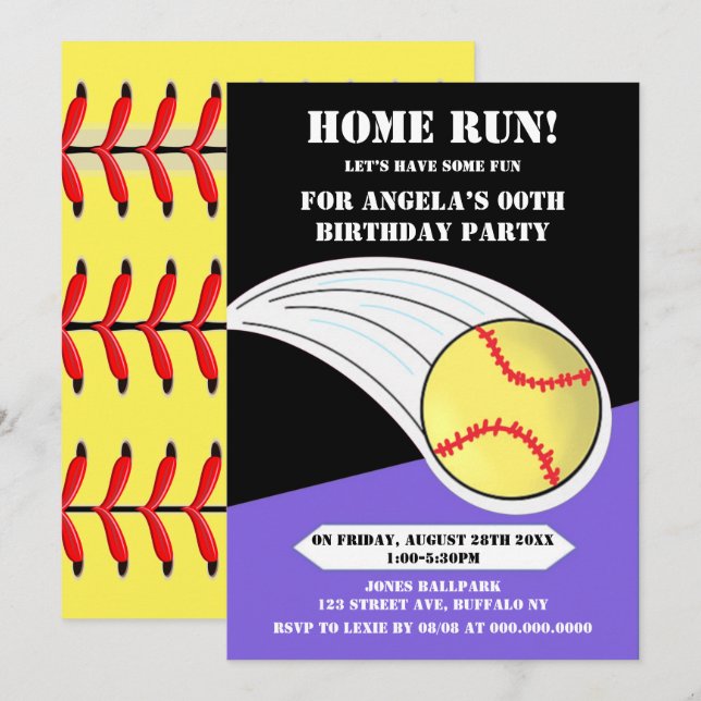 Partido de cumpleaños de Black Home Run Softball (Anverso / Reverso)