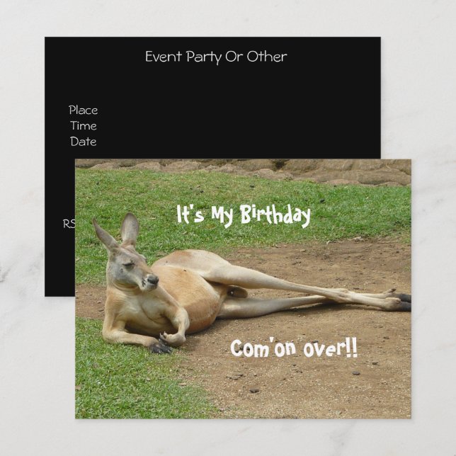 Partido de Cumpleaños de Invitación de Canguro (Anverso / Reverso)