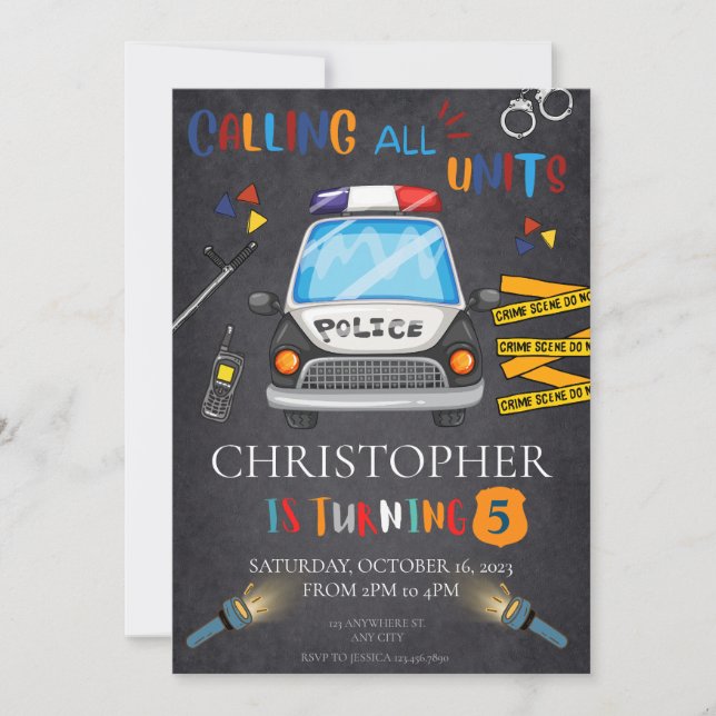 Partido de cumpleaños de invitación de la policía (Anverso)