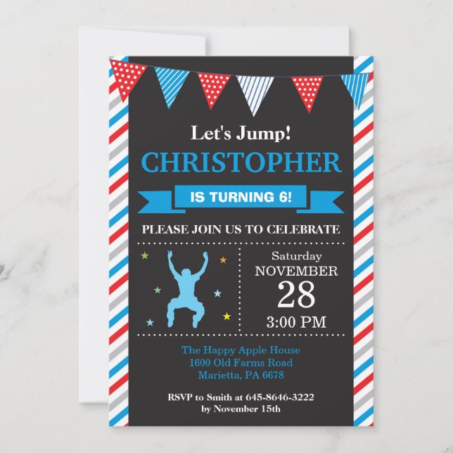 Partido de cumpleaños de Trampoline de Invitación  (Anverso)