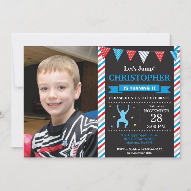 Partido de cumpleaños de Trampoline de Invitación  (Anverso)