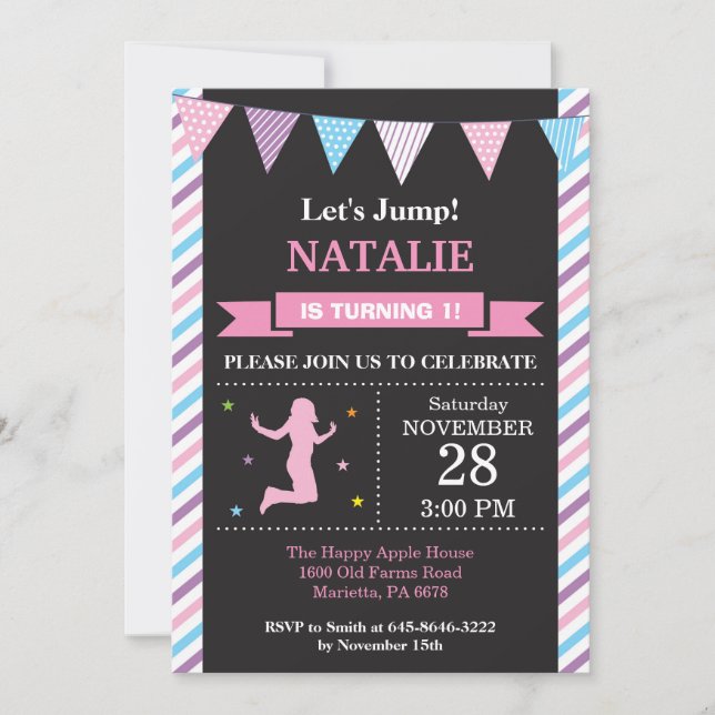 Partido de cumpleaños de Trampoline de Invitación  (Anverso)