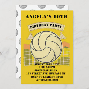 Partido de cumpleaños de voleibol amarillo invita